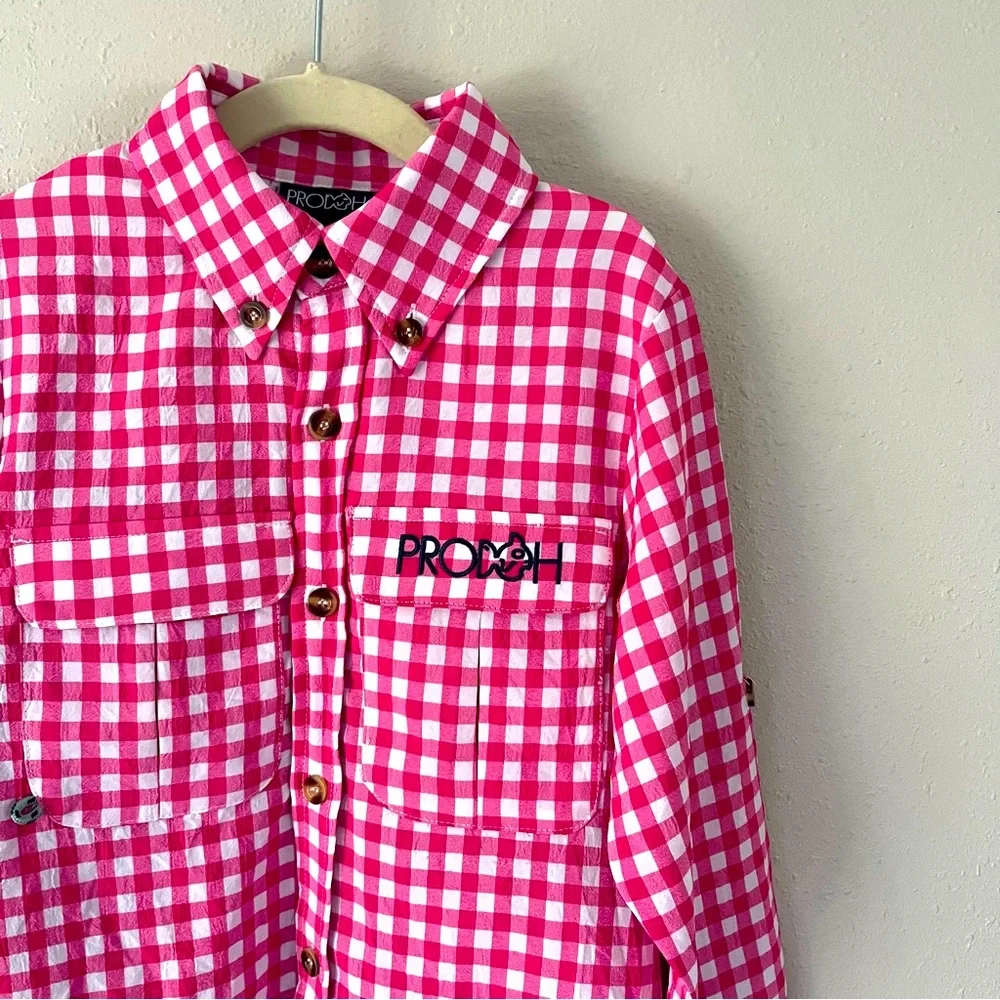 Prodoh Pink/White Gingham Fishing Shirt Size 5